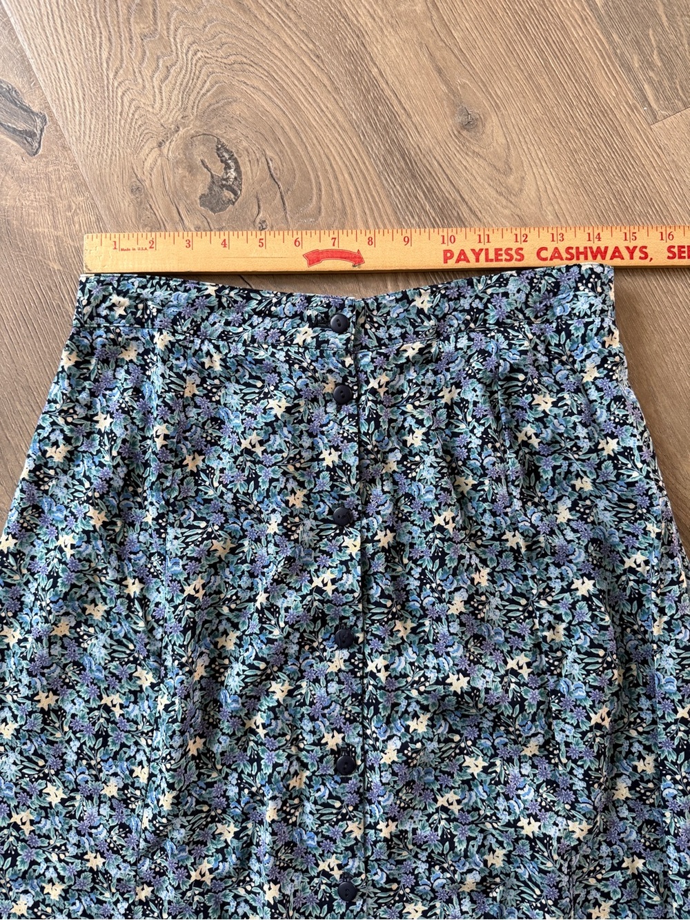 Vintage Blue Floral Maxi Skirt Full Button Front with Elastic Waist - Picture 6 of 7